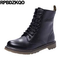 Comfortable Lace Up Military Black British Combat Shoes Autumn Winter Fur Short Women Ankle Boots 2021 Round Toe Waterproof Flat 2024 - buy cheap