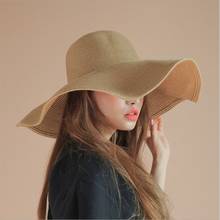 WZCX 13cm Wide Brim Oversized Collapsible Beach Hats Women Fashion Solid Color Anti-UV Straw Hat  Sun Shade Cap 2024 - buy cheap