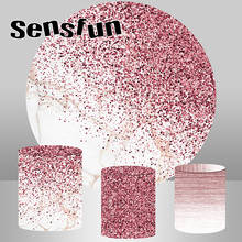 Sensfun capas de fundo femininas de mármore, glitter rosa, círculo redondo, cenário, festa de aniversário, casamento, fotografia, capa personalizada 2024 - compre barato