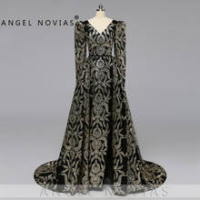 Angel Novias Long Sleeves Gold Glitters Black Luxury Arabic Abendkleider Evening Dress 2019 with Detachable Skirt 2024 - buy cheap