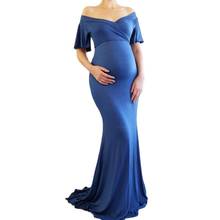 2021 New Maternity Cotton Ruffle Dresses Photo Shoot Shoulderless Maxi Pregnancy Women Dress Photography Props Dresses Pregnant 2024 - buy cheap