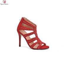 Red Gladiator Women Sandals Fashion Flock Thin High Heels Femmes Sandales Front Rear Strap Zipper Party Shoes Plus Size 35 45 52 2024 - buy cheap