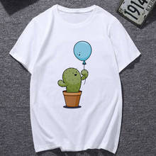 New Cute Cactus And balloon print t shirt women fashion Harajuku Short Sleeve t-shirt White hipster Tshirt female Tops clothes 2024 - buy cheap