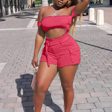 Sexy Off Shoulder Knit Crop Top Biker Shorts Two Piece Set Women Red Tracksuit Lounge Wear Cotton 2 Piece Outfits 2020 Clothing 2024 - buy cheap