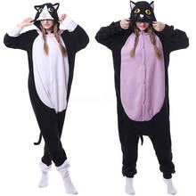 Winter Women Pajamas Kigurumi Unicorn Black Cat  Animal Star Onesies Adult Couple Costume Cosplay Flannel Plus Size Sleepwear 2024 - buy cheap
