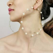 12cm Oversized Stainless Steel Wire Hoop Earrings Large Imitation Pearl Earrings For Women Statement Earrings Big Jewelry UKEN 2024 - buy cheap