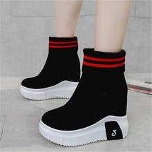 Women Black Ankle Boots Spring Autumn Stretch Fabric Platform Wedges Heel Sock Boots Woman Fashion High Heels Zapatos De Mujer 2024 - buy cheap