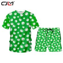 CJLM Green leaf fashion 3d T-shirts And Shorts Men's Sets Street Summer Casual Unisex Sports Short Sleeve 2 pieces 2024 - buy cheap