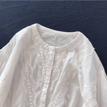 Lamtrip Fairy Lilita Lace Stitch O-Neck Long Sleeve White Shirt Blouse 2021 Summer 2024 - buy cheap