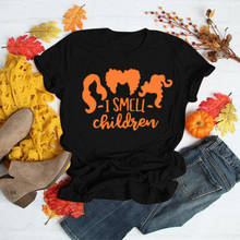Camiseta feminina halloween plus size, estampa de letras, gola redonda, manga curta, roupas femininas, harajuku 2024 - compre barato