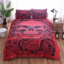 Conjunto de roupa de cama estampa floral, edredom, roupa de cama, cores vermelha e preta, 3 peças 2024 - compre barato