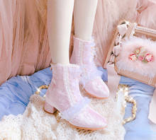 Short boots loli bow shoes sweet plus velvet boots Vintage Sweet girl Lolita Shoes Low Heel Round Head Princess cos Lolita loli 2024 - buy cheap