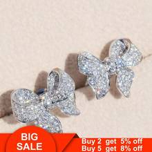 Luxury Bowknot Stud Earrings Real 925 Sterling Silver AAAAA cz Party Wedding Earrings Jewelry For Women men Statement Jewelry 2024 - buy cheap