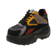 Zapatillas de deporte con plataforma gruesa para mujer, zapatos informales con suela gruesa, de piel cálida, color negro, para Otoño e Invierno 2024 - compra barato