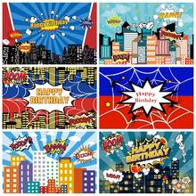 Laeacco Birthday Backdrops Superhero Spider Web Comic Buildings Boom Custom Baby Shower Photography Backgrounds For Photo Studio 2024 - buy cheap