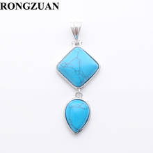 Natural Stone Pendants Blue Turquoises Square Water Drop Shape Bead Healing Jewelry women Man Christmas gift Chain 18" TN3771 2024 - buy cheap