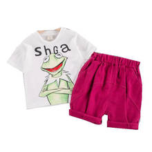 Новая летняя одежда для маленьких девочек, костюм, детская футболка с рисунком для мальчиков, шорты, 2 шт./компл., повседневный костюм для малышей, детские спортивные костюмы 2024 - купить недорого