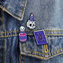 Mysterious Black Skull Magic Book Candle Magic Drug Potion Brooch Pins For Women Denim Shirt Lapel Pin Badge Punk Gothic Jewelry 2024 - buy cheap