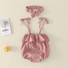 Newborn Baby Girl Summer Sling Rompers for Infant Children's Kids Pink Cotton Jumpsuit Send Headband 3-9M 2024 - buy cheap