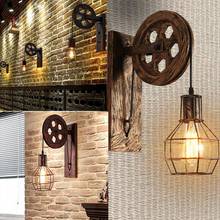 Rustic Wall Lamp Corridor Lantern Fixtures Iron Loft Indoor Lighting Retro Industrial Cafe E27 Lifting Pulley Home Sconce Light 2024 - buy cheap