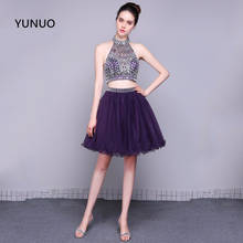 YUNUO-Vestido corto De fiesta De dos piezas, con diamantes De imitación y lentejuelas, estilo Halter, Gown79082 2024 - compra barato