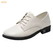 GIYU Genuine Leather Spring Shoes Women 2021 British Style Lace-up Low-heeled Cowhide Soft Sole Comfortable Dress Loafers Female 2024 - buy cheap