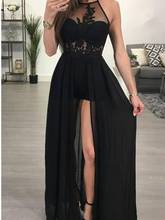 2020 Sexy Black Evening Dresses Side Split Chiffon Long Prom Gowns Halter Sheer with Applique Party Dress Cheap 2024 - buy cheap