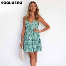 Soolasea 2021 New Bohemia Floral Dress Women Casual V Neck High Waist Sleeveless Dress Fashion Print Summer Mini Dress Vestidos 2024 - buy cheap