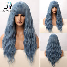 La Sylphide-Peluca de cabello sintético para mujer, cabellera artificial largo con flequillo, color gris y azul, para Cosplay de Halloween, resistente al calor 2024 - compra barato