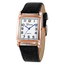 Relógio de pulso de quartzo das senhoras da faixa de couro do seletor do ouro da forma ocasional dos relógios quadrados femininos 2024 - compre barato