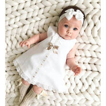 Белое платье для новорожденных девочек, вечерние платья принцессы трапециевидной формы с кружевным бантом на день рождения, летние костюмы для маленьких девочек 2024 - купить недорого