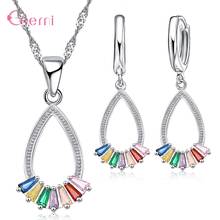 New Wholesale Cubic Zircon Jewelry Sets Water Drop Pendant Necklace Hoop Earring 925 Sterling Silver Jewellery Women 2024 - buy cheap