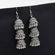 Brincos de prata antioxidantes afinados para mulheres, brincos jhumka turcos, hippie, étnico, boho, sinos indianos, jóias do egito 2024 - compre barato