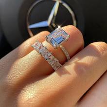 Choucong Cocktail Luxury Jewelry Couple Rings Radiant Cut White Topaz CZ Diamond Gemstones Party Women Wedding Bridal Ring Set 2024 - buy cheap