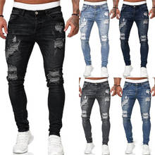 Men Fashion Ripped Jeans Man Mid Waist Denim Pants Spring Fall Casual Stretchy Skinny Fit Trousers Pencil Pants Streetwear 2024 - buy cheap