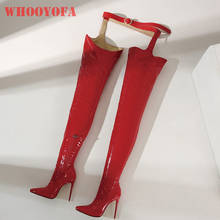  Brand New Sexy Black Red Women Stripper Boots Fashion Glossy High Spike Heels Lady Thigh High Dance Shoes Big Size 10 43 47 2024 - buy cheap