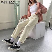 WITHZZ Autumn Winter Women's High Waist Trousers Straight Thin Fleece  Warm Jeans 2024 - buy cheap