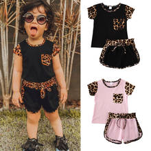 Roupas de verão para meninas de 1 a 6 anos, conjuntos para bebês, meninas, camisetas de manga curta com leopardo, shorts, roupa casual para meninas 2024 - compre barato