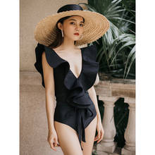 Women Swimsuit 2020 Bikini And Plus One Piece Suit Bathing Female Super Black Cover Leaf Beach Solid Polyester Sierra Surfer 2024 - buy cheap