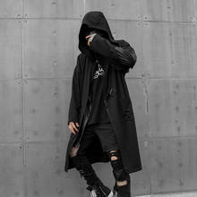 Мужской длинный Тренч с капюшоном, свободное черное пальто в стиле хип-хоп, панк-рок, весна-осень 2024 - купить недорого