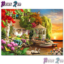 Pintura de paisagem diamante bordado vila pôr do sol animal quadrado redondo mosaico ponto cruz strass decoração da sala de estar 2024 - compre barato