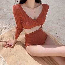 Swimsuits Bikini Girl Swimwear Women Swimsuit Tankini For Two Piece New Female 2019 Split High Waist Korean Long Sleeve 2024 - buy cheap