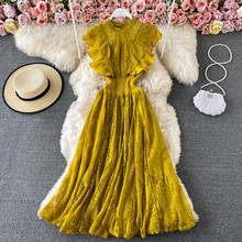 Summer Women Dress 2021 New Fashion Round Neck Sleeveless Slim Solid color A-line Lace Dress Elegant Vestidos De Mujer 2024 - buy cheap