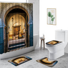 Cortina de chuveiro arqueada marrocos com estilo retrô, decoração para banheiro, tapete antiderrapante, cobertura de vaso sanitário, cortinas de banho com ganchos 2024 - compre barato