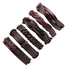 Pulseira de couro trançado, bracelete vintage preto marrom com corda e berloque ajustável feito à mão 2024 - compre barato