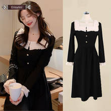 2020 Spring Autumn Basic Long Dresses Women Temperament Korean Japanese Style Patchwork Button Elegant Vintage Black Dress E219 2024 - buy cheap