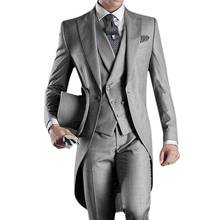 Gray Wedding Men Tail Coat 3 Piece Groom Tuxedo for Formal Prom Male Suits Fashion Set Jacket with Pants Vest 2024 - buy cheap