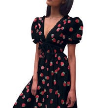 Women Sexy Mesh Maxi Dress Fashion Strawberry Embroidered Short/Long Sleeve V Neck Ruffle Sequin Daily Dating Wear Black White 2024 - buy cheap