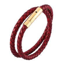 Joias da moda para homens e mulheres, pulseira trançada de couro legítimo vermelho com fivela de aço pingente de pulseira de couro para presente sp0488 2024 - compre barato