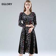 Velvet Dress 2019 Autumn Winter Elegant 50s 60s Dress Women V-Neck Diamond Beading Tunic Prints Mid-Calf Length Dress Female 2024 - buy cheap